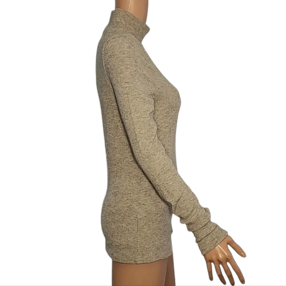 Doe & Rae Womens Mock Neck Ribbed Tan Sweater Top long sleeve Size‎ M